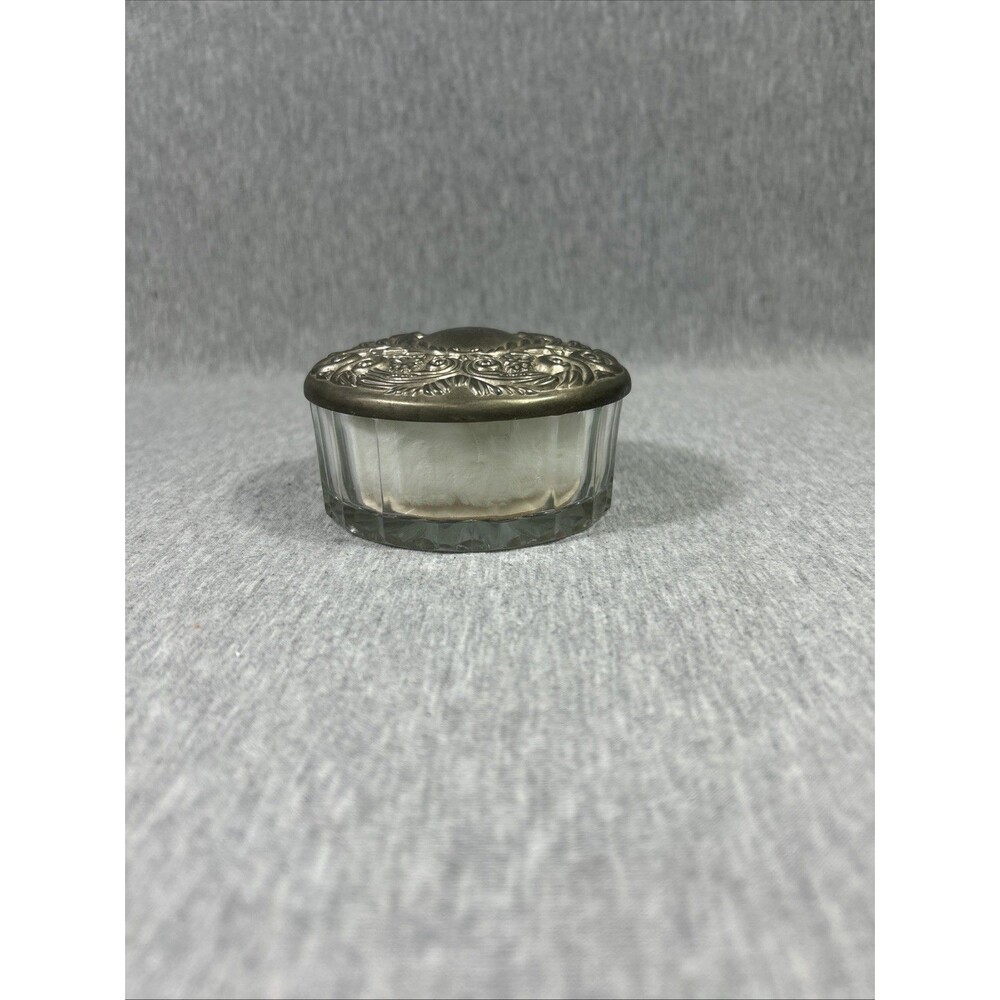 Vintage Ornate Victorian Silver Plate & Glass Vanity Powder Jar or Trinket Box - Picture 2 of 16